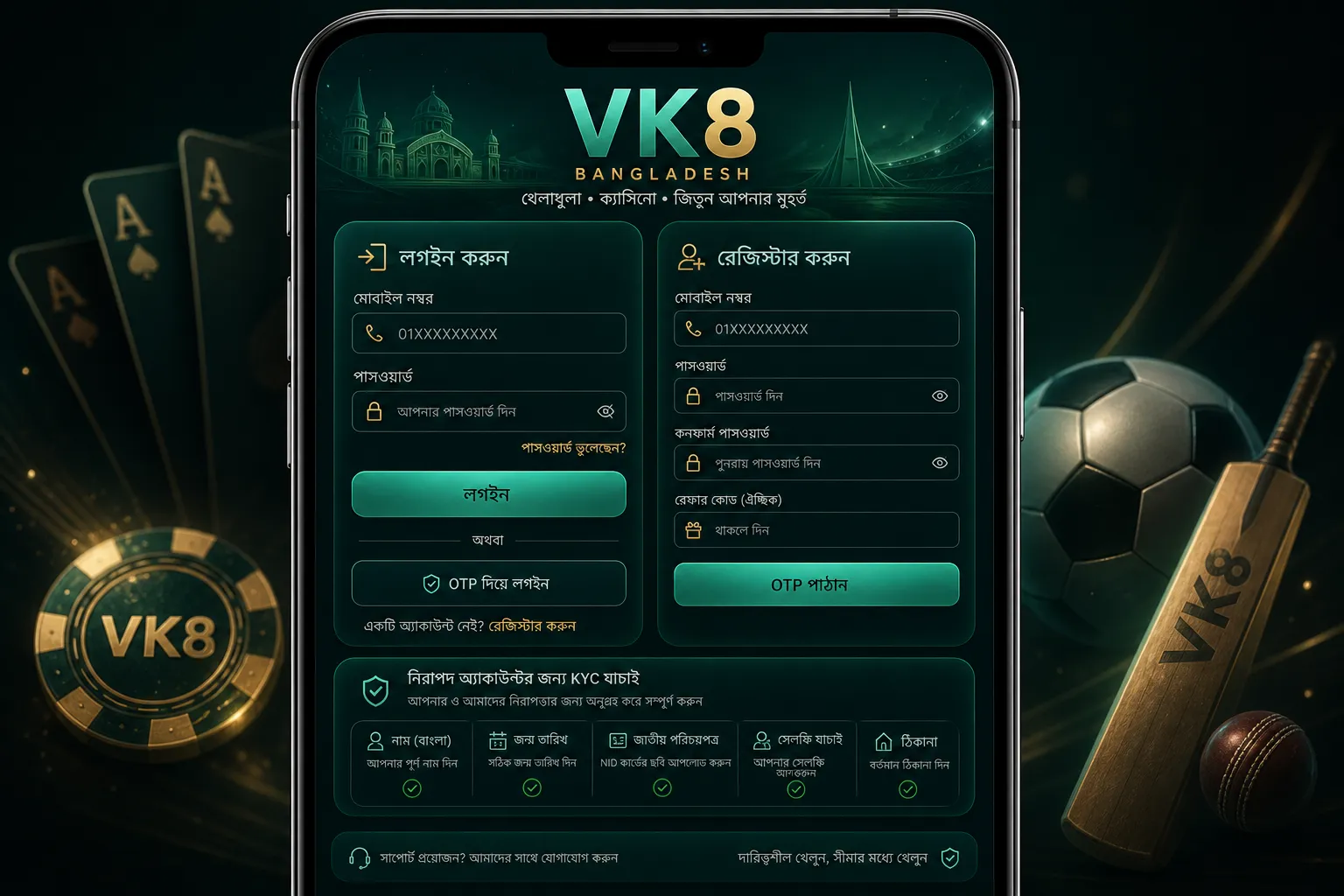 VK8 app login and register guide visual